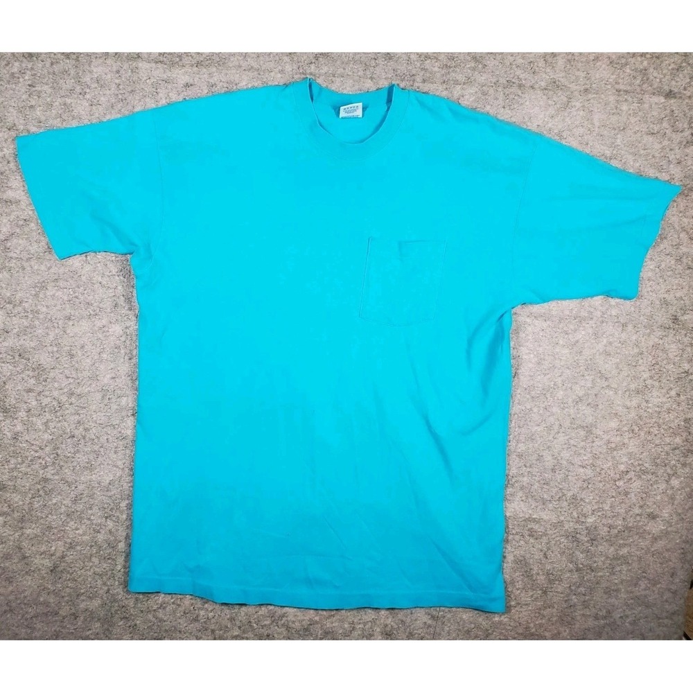 Vintage 90s BVD Blank Selvedge Pocket T shirt Size 2XL Light Blue Flaws
